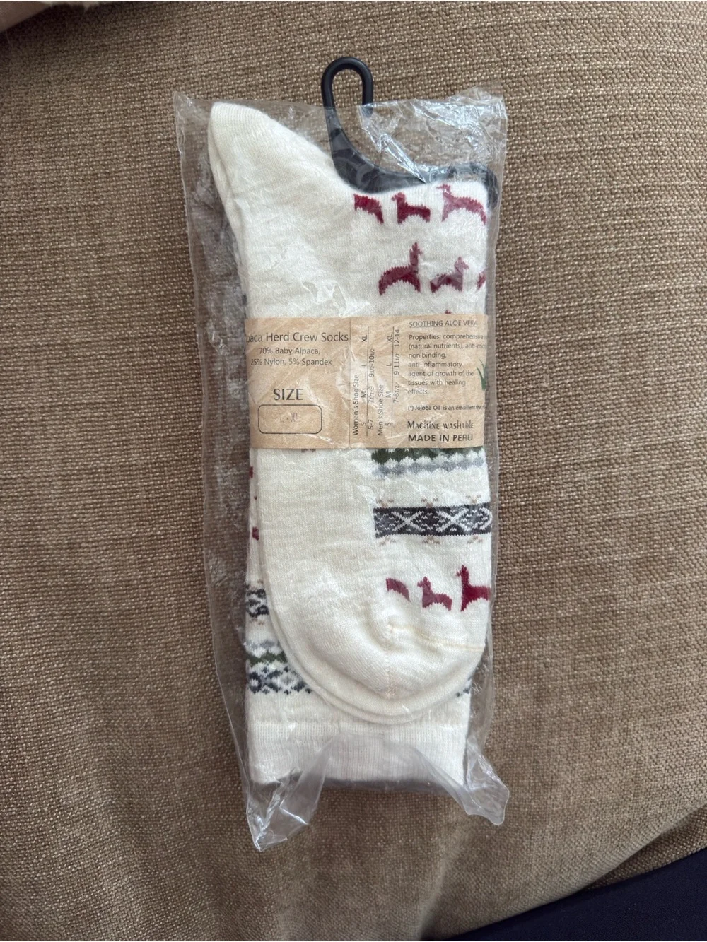 Men’s Alpaca Socks - Cream with Red Accents